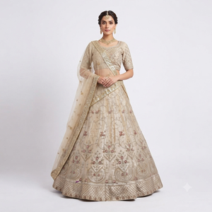 Ensemble élégant de lehenga choli en soie brodé pour mariage, tenue de mariée traditionnelle indienne et pakistanaise pour femmes, longueur au sol - Product Image 3