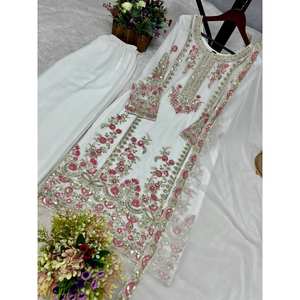 Conjunto de Dupatta superior inferior para mujer de diseñador con trabajo de hilo - Product Image 4