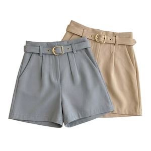 Women's Mid-Waisted Regular Fit Straight Wide-Leg Satin Shorts Summer Casual <b>Belted</b> <b>Elastic</b> Waist Anti-Wrinkle Breathable Solid - Product Image 1