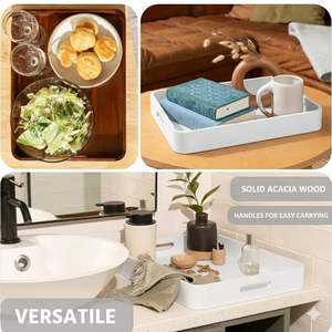 Plateau de service en bois de qualité supérieure, couleur blanche, pour table à manger, plateau pour le petit-déjeuner, plateau pour le café, plateau pour les desserts, disponible - Product Image 3