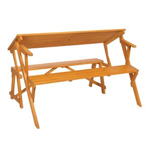 Tavolo e Sedia Connessi in Legno Massello a Doppio Uso 138,5*137*75cm, Portata 150kg, per Set da Giardino - Product Image 5