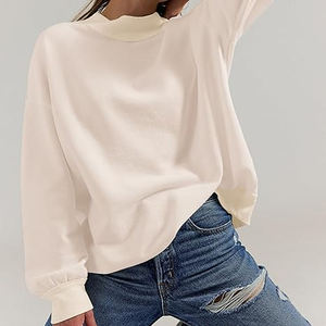 เสื้อสเวตเชิ้ตคอกลมผู้หญิง ผ้าฝ้ายถัก 100% สีพื้น แขนสามส่วน ทรงหลวม สวมใส่สบายๆ สำหรับฤดูใบไม้ร่วง - Product Image 4
