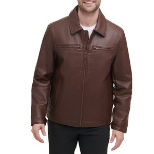 Genuine Leather Coated Varsity Jacket for <b>Men</b> with Stand Collar Zipper Closure Warm Inner Lining Autumn Wear - Product Image 6