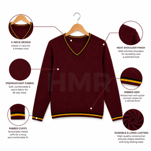 Cárdigan de Punto con Cuello en V Color Granate para Mujer, Marca HMR, Estilo Sorority, Manga Larga, Ribete en Contraste, Suéter Clásico para Otoño - Product Image 5