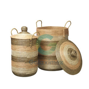 Juego de 3 cestas de lavandería plegables de diseño desmontable Seagrass Cesta de almacenamiento hecha a mano por Galaximex - Product Image 2
