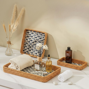 Elegante Juego de Bandejas de Servir de Ratán con Madreperla, Bandejas Decorativas Creativas con Mosaico de Peces para Mesa, Venta al por Mayor - Product Image 1