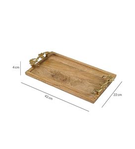 Planche à fromage rustique en bois d'acacia avec motif végétal, plateau de service décoratif et poignées en laiton pour apéritifs et réceptions - Product Image 2