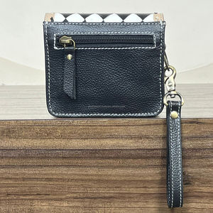 Porte-monnaie en cuir de vachette artisanal bohème tendance, motif à carreaux western, mini portefeuille, petite pochette avec bracelet - Product Image 5