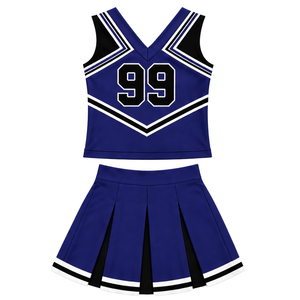 Ensemble d'uniforme de cheerleading bleu roi, noir et blanc, avec crop top sans manches à col en V et jupe plissée, pour spectacle de danse et équipe de cheerleading - Product Image 2
