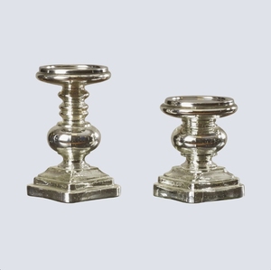 Porte-bougie vintage en verre mercure, bougeoir antique en argent pour centre de table, décoration intérieure et mariage - Product Image 2