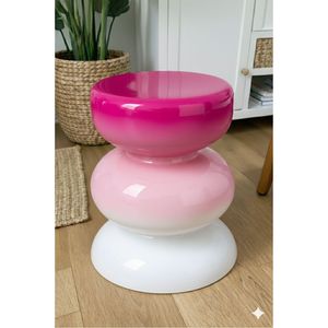 Mesa Auxiliar Moderna Rosa Degradado con Diseño de Donut, Mesa de Centro Redonda de Alto Brillo, Taburete Creativo Nórdico para Sala de Estar, Mueble Decorativo - Product Image 1