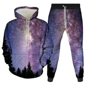 Ensemble de survêtement unisexe à imprimé galaxie, sweat-shirt à capuche et pantalon de jogging long, sublimation en polyester, vêtements décontractés pour l'automne - Product Image 5