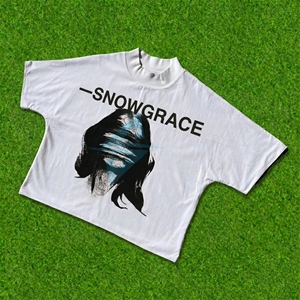 T-shirt court surdimensionné pour homme Snowgrace, manches courtes, col rond, jersey en coton, style streetwear, impression photo, logo sur le devant - Product Image 2