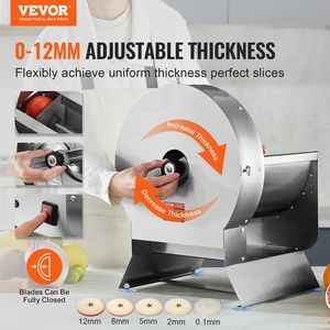 Affettatrice Elettrica Commerciale in Acciaio Inox per Verdure, Spessore Regolabile 0-0,5/0-12mm, Taglierina Manuale Convertibile - Product Image 2
