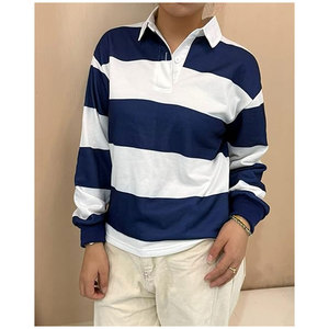 Vêtements de sport personnalisés en gros pour équipes sportives, maillot de rugby à manches longues avec col en twill, chemises polo rayées de rugby emblématiques pour hommes, vêtements de sport - Product Image 5