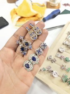 Tanzanite and Diamond Flower <b>Silver</b> <b>Stud</b> Earrings 92.5 Sterling <b>Silver</b> Earring - Product Image 1