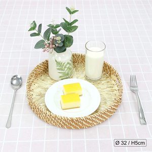 Vente en gros d'artisanat en mosaïque incrustation de table basse plateau avec poignées plateau de service à dessert en rotin plateau à manger rond plateau de nourriture en bambou - Product Image 3