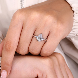 Bague de fiançailles et de mariage en diamant taille poire serti à griffes, 1,50 carat, diamant de laboratoire, plaqué or 14 carats, bijoux en vermeil éternité - Product Image 4