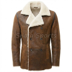 <b>Bomber</b> <b>Jacket</b> Real <b>Shearling</b> Genuine Leather <b>Jacket</b> for Men Classic Winter Coat Warm Fur Collar Heavy Duty <b>Jackets</b> - Product Image 2