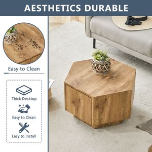 Table basse hexagonale en MDF de haute qualité avec tiroirs, design pratique et unique - Product Image 4