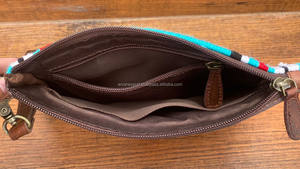 Cartera de mano de cuero de vaca auténtica para mujer, bolso de mano con manta de sillín de cuero, bolso Floral Vintage - Product Image 6