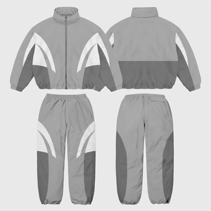 Wholesale Custom Men Women <b>Vintage</b> Regular Solid Tracksuit Set Retro Sportswear <b>Windbreaker</b> Jacket Pants Suit Winter Casual - Product Image 3