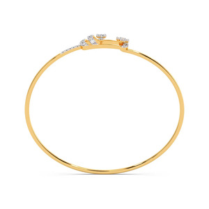 Open <b>Frame</b> Diamond Bangle with Yellow Gold Slim Band and <b>Floating</b> Floral Cluster Center Design - Product Image 4