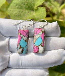 Pendientes de Plata de Ley 925 con Turquesa Algodón de Azúcar, Hechos a Mano, Minimalistas, Colgantes, con Piedras Preciosas, Regalo de Joyería - Product Image 3