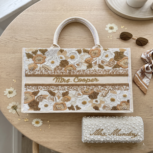 Sac fourre-tout élégant en coton brodé de style vintage avec motif uni, fermeture éclair étanche, sac à bandoulière chic pour la plage - Product Image 4