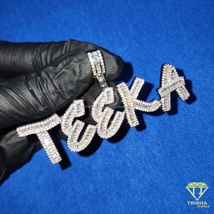 Colgante personalizado con la inscripción "TEEKA" en letra cursiva, con diamante moissanita, cadena estilo hip hop, joyería de moda, regalo para mujer - Product Image 1