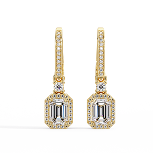 Emerald Cut Lab Grown Diamond Dangle <b>Earring</b> IGI Certified 14K Solid Gold Halo Lever <b>Back</b> Hoop <b>Earrings</b> luxury jewelry Supplier - Product Image 1