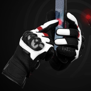 Guantes de carreras de cuero de dedo completo, negros, blancos, rojos, con malla transpirable y protección para los nudillos, para montar, unisex. - Product Image 2