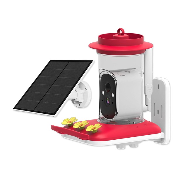 AI Hummingbird Feeder with Camera Solar Powered Live Viewing Motion Detection