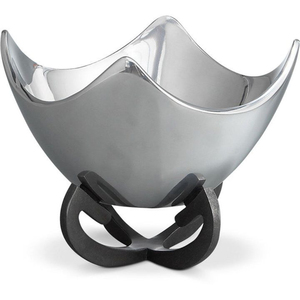 Bol moderne en métal de luxe avec bords ondulés et base noire pour le service des aliments et une utilisation décorative, accessoires de cuisine pour la maison et l'hôtel - Product Image 1