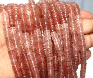 Cuentas facetadas de cuarzo rosa fresa natural en forma de heishi de 5 a 6 mm, cuentas sueltas de cuarzo rosa para la fabricación de joyería al por mayor. - Product Image 6