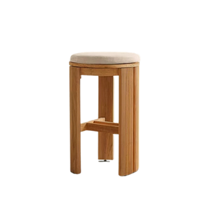 Premium Outdoor Bar <b>Stool</b> Solid Teak Upholstered Luxury Round Seat Fluted Base Commercial Furniture for Villa Hospitality - Product Image 4
