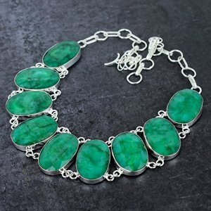 Emerald 925 Sterling <b>Silver</b> Plated Stone Link Chain Necklace Oval Setting Statement Jewelry for Women - Product Image 3