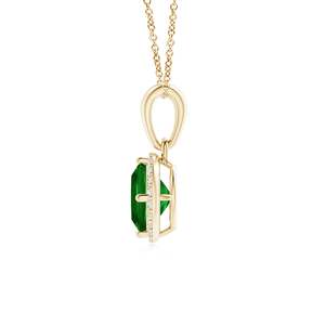 14K Solid Gold Sideways Cushion Cut Natural Green Zambian <b>Emerald</b> And Diamond Halo <b>Pendant</b> Link Chain Necklace Certified Jewelry - Product Image 2