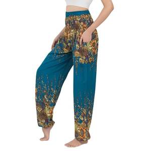 Pantalon de yoga ample en rayonne imprimé style bohème floral, taille élastique, pour tenue décontractée, style Alibaba - Vente en gros - Product Image 5