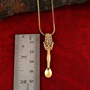 Pendentif cuillère plaqué or, collier vintage en alliage, bijoux de mode unisexe, thème alimentaire - Product Image 4