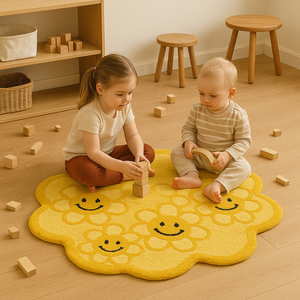 luxury high quality <b>carpet</b> handmade yellow color smiles sun faces design for home decor - Product Image 1