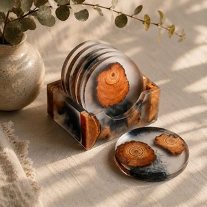 Handmade Art Deco Epoxy Resin Wood <b>Coaster</b> Set Holder Natural Wood Slice <b>Drink</b> <b>Coasters</b> Wedding Luxury Table Decoration Gift - Product Image 6