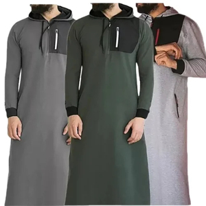 Elite Gold-Thread Embroidered Thobe – Luxury <b>Slate</b> Grey Jubba with Intricate Neckline Detail - Product Image 3