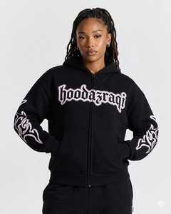 Oversized Zip-Up Lined Breathable Printed Casual <b>Y2K</b> <b>Streetwear</b> Sustainable Cotton Hoodie - Product Image 2