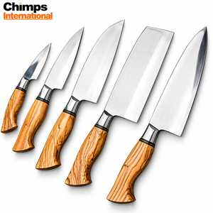 Ensemble de 5 couteaux faits à la main, lame en acier inoxydable J2, manche en bois d'olivier, couteau de chef, couteau Santoku, hachoir, couverts de cuisine, meilleur cadeau - Product Image 1