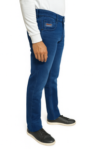 Jean slim fit bleu foncé classique pour homme, confectionné en denim extensible de qualité supérieure offrant un confort et une durabilité exceptionnels. - Product Image 3
