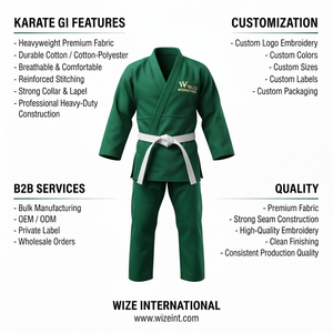 Kimono de BJJ WIZE INTERNATIONAL vert 100% coton, coupe classique, uniforme d'arts martiaux pour enfants, logo sur la manche gauche - Product Image 6