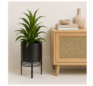 Macetero Moderno de Metal Negro Mate para Interiores con Soporte, Maceta Minimalista de Pie para Decoración del Hogar, Oficina y Sala de Estar - Product Image 5
