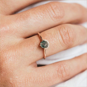 Anillo de lujo con ágata musgosa en forma de luna creciente, plata de ley 925, engaste de media bisel, joyería para compromiso, regalo de aniversario para esposa - Product Image 5