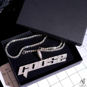 Collar con Colgante de Letra de Moissanita en Plata 925 Chapada en Rodio y Oro para Hombre, Estilo Hip Hop, Uso Diario, AARVA JEWELS - Product Image 1